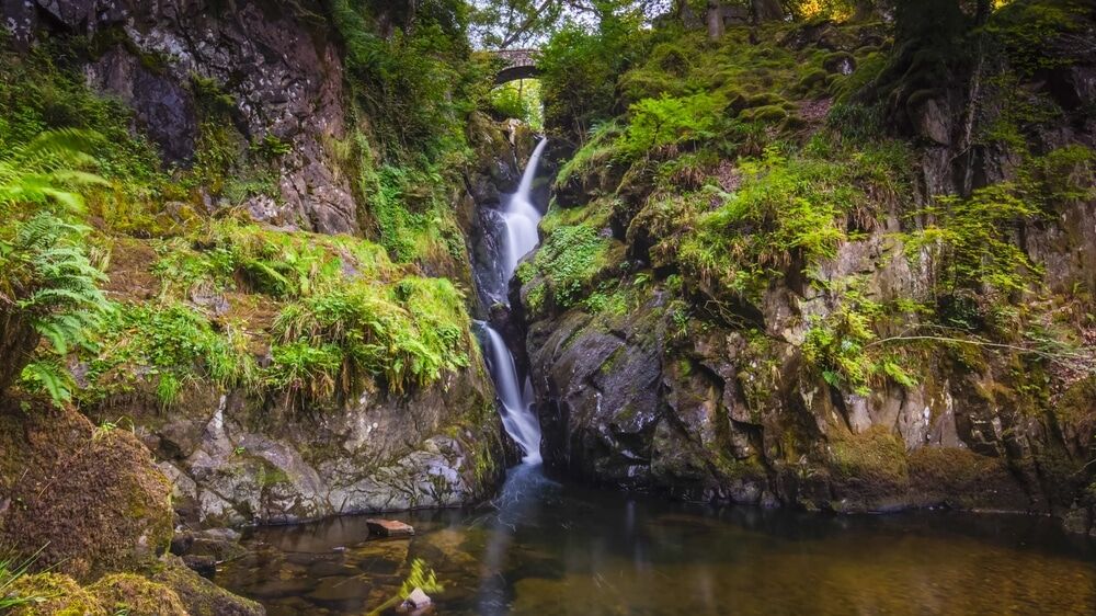 Aira Force waterfall in the Lake District near Ullswater